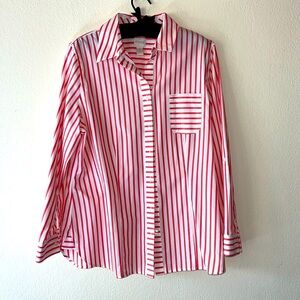 Chicos no iron 100% cotton, pink and white striped shirt size 2